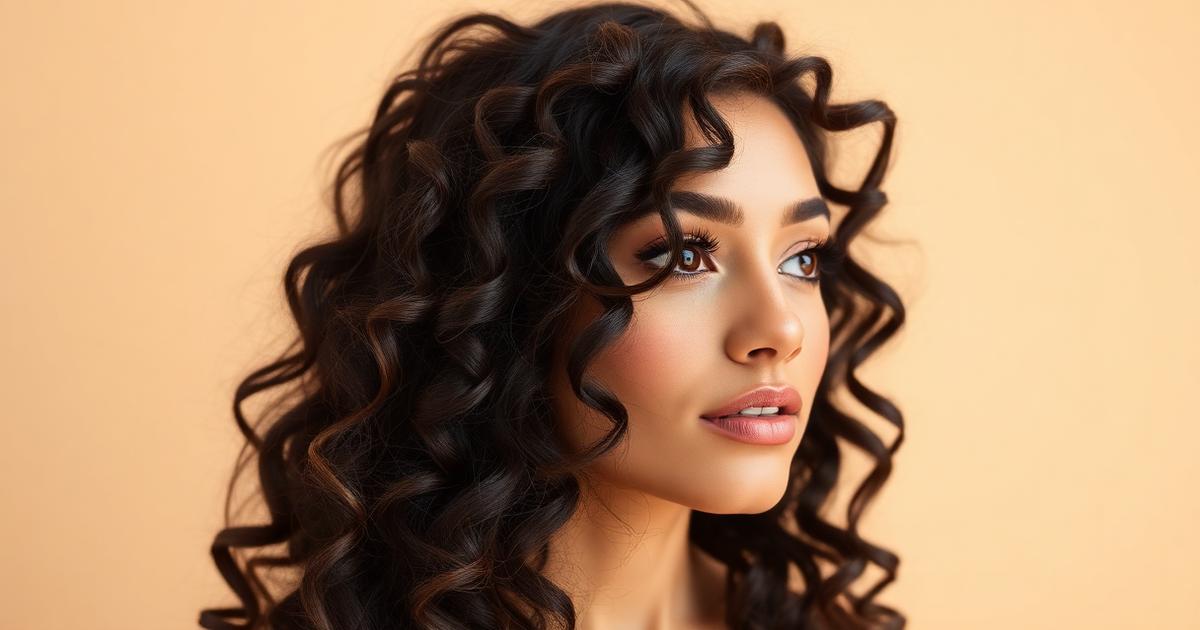 Femme aux cheveux bouclés définis grâce à la méthode CGM, lumière naturelle